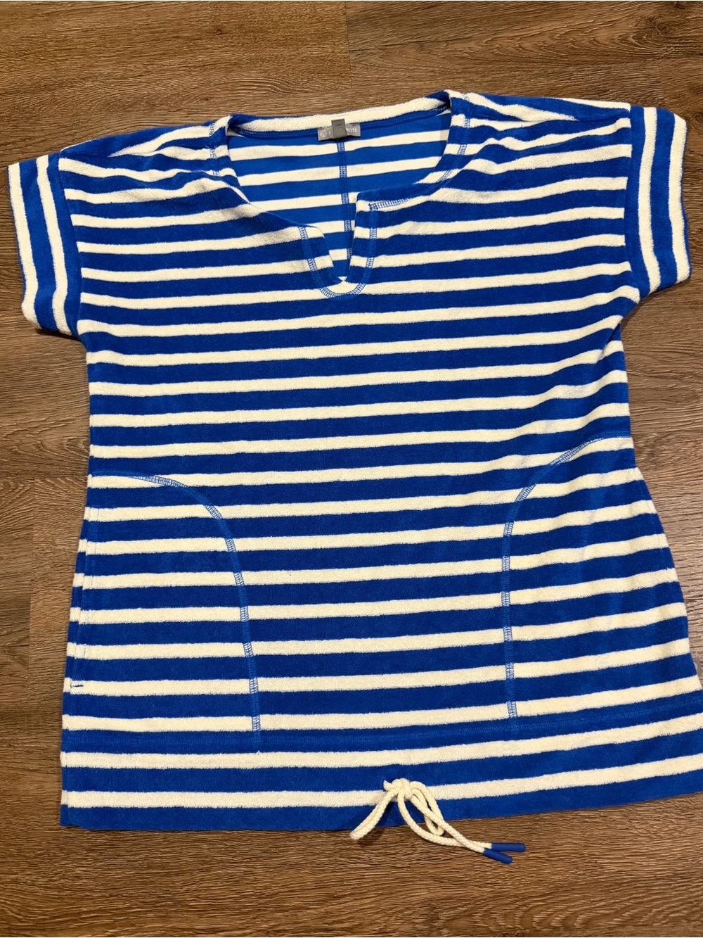 Talbots French Terry Resort-Style Blue and White Striped Short Sleeve Top